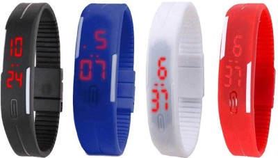 NS18 Silicone Led Magnet Band Watch Combo of 4 Black, Blue, White And Red Digital Watch  - For Couple   Watches  (NS18)