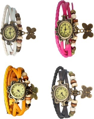 NS18 Vintage Butterfly Rakhi Combo of 4 White, Yellow, Pink And Black Analog Watch  - For Women   Watches  (NS18)