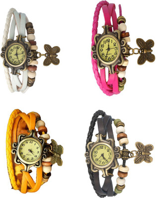 View NS18 Vintage Butterfly Rakhi Combo of 4 White, Yellow, Pink And Black Analog Watch  - For Women Wrist Watches Price Online(NS18)