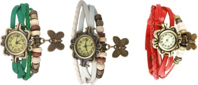 NS18 Vintage Butterfly Rakhi Watch Combo of 3 Green, White And Red Analog Watch  - For Women   Watches  (NS18)