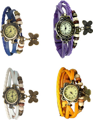 

Kissu Vintage Rakhi Combo of 4 Blue, White, Purple And Yellow Watch - For Women