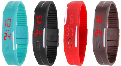 

NS18 Silicone Led Magnet Band Combo of 4 Sky Blue, Black, Red And Brown Watch - For Boys & Girls