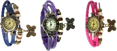 NS18 Vintage Butterfly Rakhi Watch Combo of 3 Blue, Purple And Pink Analog Watch  - For Women   Watches  (NS18)