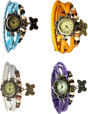 

Kissu Vintage Rakhi Combo of 4 Sky Blue, White, Yellow And Purple Watch - For Women