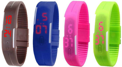 

NS18 Silicone Led Magnet Band Combo of 4 Brown, Blue, Pink And Green Watch - For Boys & Girls