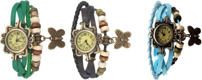 NS18 Vintage Butterfly Rakhi Watch Combo of 3 Green, Black And Sky Blue Analog Watch  - For Women   Watches  (NS18)