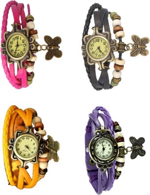 NS18 Vintage Butterfly Rakhi Combo of 4 Pink, Yellow, Black And Purple Analog Watch  - For Women   Watches  (NS18)