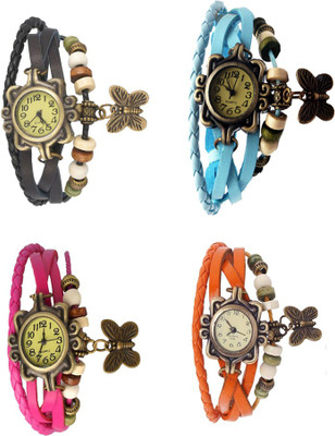 

Kissu Vintage Rakhi Combo of 4 Black, Pink, Sky Blue And Orange Watch - For Women