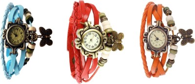 NS18 Vintage Butterfly Rakhi Watch Combo of 3 Sky Blue, Red And Orange Analog Watch  - For Women   Watches  (NS18)