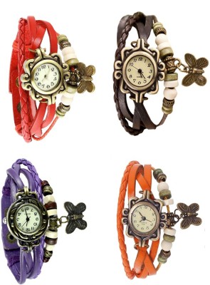 NS18 Vintage Butterfly Rakhi Combo of 4 Red, Purple, Brown And Orange Analog Watch  - For Women   Watches  (NS18)