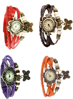 

NS18 Vintage Butterfly Rakhi Combo of 4 Red, Purple, Brown And Orange Watch - For Women