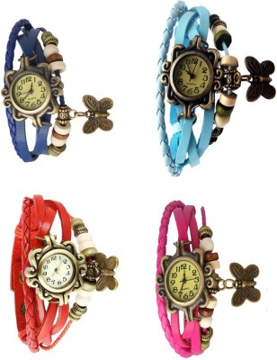 NS18 Vintage Butterfly Rakhi Combo of 4 Blue, Red, Sky Blue And Pink Analog Watch  - For Women   Watches  (NS18)