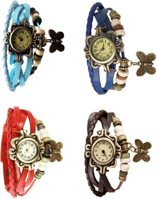 NS18 Vintage Butterfly Rakhi Combo of 4 Sky Blue, Red, Blue And Brown Analog Watch  - For Women   Watches  (NS18)