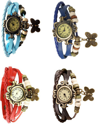 

Kissu Vintage Rakhi Combo of 4 Sky Blue, Red, Blue And Brown Watch - For Women