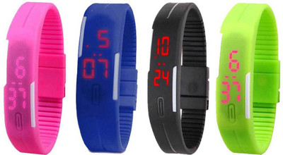 

NS18 Silicone Led Magnet Band Combo of 4 Pink, Blue, Black And Green Watch - For Boys & Girls