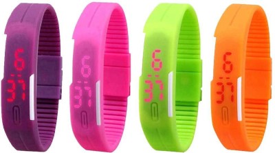 NS18 Silicone Led Magnet Band Combo of 4 Purple, Pink, Green And Orange Digital Watch  - For Boys & Girls   Watches  (NS18)