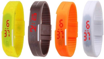 NS18 Silicone Led Magnet Band Combo of 4 Yellow, Brown, Orange And White Digital Watch  - For Boys & Girls   Watches  (NS18)