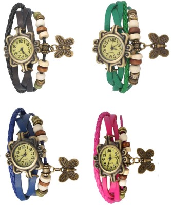 NS18 Vintage Butterfly Rakhi Combo of 4 Black, Blue, Green And Pink Analog Watch  - For Women   Watches  (NS18)