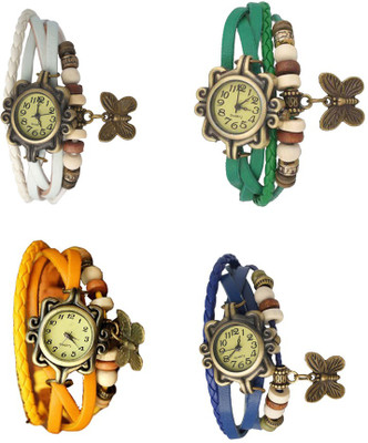 NS18 Vintage Butterfly Rakhi Combo of 4 White, Yellow, Green And Blue Analog Watch  - For Women   Watches  (NS18)