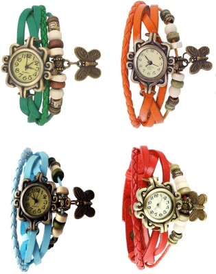 NS18 Vintage Butterfly Rakhi Combo of 4 Green, Sky Blue, Orange And Red Analog Watch  - For Women   Watches  (NS18)