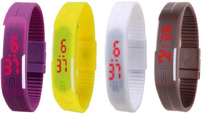 NS18 Silicone Led Magnet Band Combo of 4 Purple, Yellow, White And Brown Digital Watch  - For Boys & Girls   Watches  (NS18)