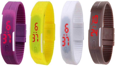 

NS18 Silicone Led Magnet Band Combo of 4 Purple, Yellow, White And Brown Watch - For Boys & Girls