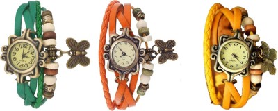 NS18 Vintage Butterfly Rakhi Combo of 3 Green, Orange And Yellow Analog Watch  - For Women   Watches  (NS18)
