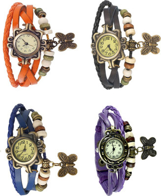 

NS18 Vintage Butterfly Rakhi Combo of 4 Orange, Blue, Black And Purple Watch - For Women
