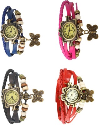 NS18 Vintage Butterfly Rakhi Combo of 4 Blue, Black, Pink And Red Analog Watch  - For Women   Watches  (NS18)