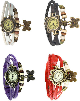 

Kissu Vintage Rakhi Combo of 4 White, Purple, Black And Red Watch - For Women