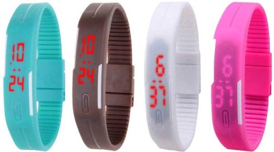 NS18 Silicone Led Magnet Band Watch Combo of 4 Sky Blue, Brown, White And Pink Digital Watch  - For Couple   Watches  (NS18)