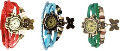 NS18 Vintage Butterfly Rakhi Watch Combo of 3 Red, Sky Blue And Green Analog Watch  - For Women   Watches  (NS18)