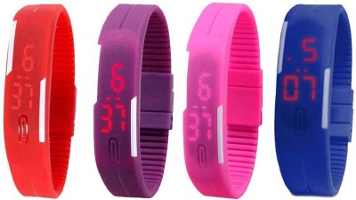 NS18 Silicone Led Magnet Band Combo of 4 Red, Purple, Pink And Blue Digital Watch  - For Boys & Girls   Watches  (NS18)