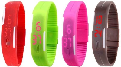 NS18 Silicone Led Magnet Band Combo of 4 Red, Green, Pink And Brown Digital Watch  - For Boys & Girls   Watches  (NS18)
