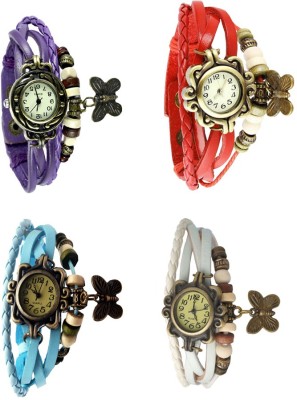 NS18 Vintage Butterfly Rakhi Combo of 4 Purple, Sky Blue, Red And White Analog Watch  - For Women   Watches  (NS18)