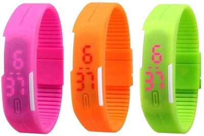 NS18 Silicone Led Magnet Band Combo of 3 Pink, Orange And Green Digital Watch  - For Boys & Girls   Watches  (NS18)
