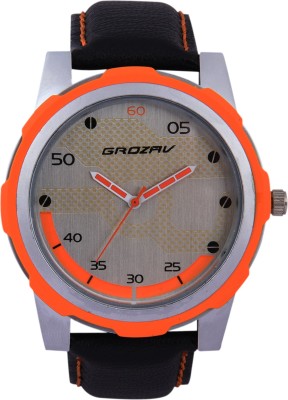 GROZAV Orange Dial Leather Strap Watch  - For Men   Watches  (GROZAV)