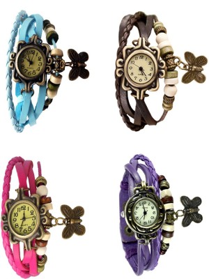 NS18 Vintage Butterfly Rakhi Combo of 4 Sky Blue, Pink, Brown And Purple Analog Watch  - For Women   Watches  (NS18)