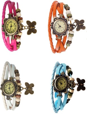 NS18 Vintage Butterfly Rakhi Combo of 4 Pink, White, Orange And Sky Blue Analog Watch  - For Women   Watches  (NS18)