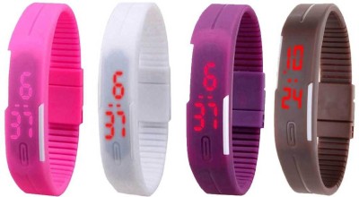 NS18 Silicone Led Magnet Band Combo of 4 Pink, White, Purple And Brown Digital Watch  - For Boys & Girls   Watches  (NS18)