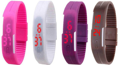 View NS18 Silicone Led Magnet Band Combo of 4 Pink, White, Purple And Brown Digital Watch  - For Boys & Girls Wrist Watches Price Online(NS18)