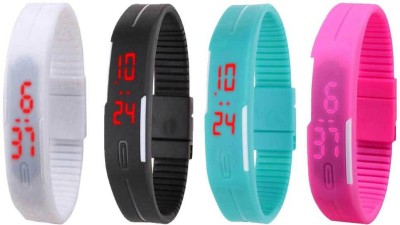 NS18 Silicone Led Magnet Band Watch Combo of 4 White, Black, Sky Blue And Pink Digital Watch  - For Couple   Watches  (NS18)