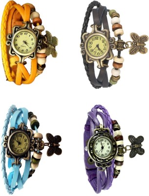 NS18 Vintage Butterfly Rakhi Combo of 4 Yellow, Sky Blue, Black And Purple Analog Watch  - For Women   Watches  (NS18)