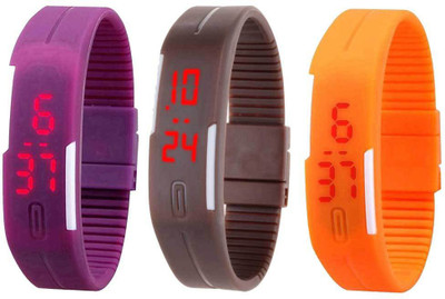 

Kissu Led Band Watch Combo of 3 Purple, Brown And Orange Watch - For Couple
