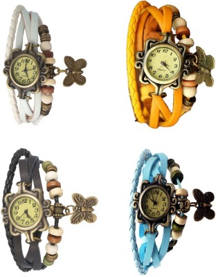 NS18 Vintage Butterfly Rakhi Combo of 4 White, Black, Yellow And Sky Blue Analog Watch  - For Women   Watches  (NS18)