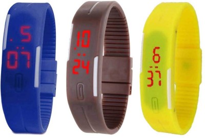 NS18 Silicone Led Magnet Band Combo of 3 Blue, Brown And Yellow Digital Watch  - For Boys & Girls   Watches  (NS18)