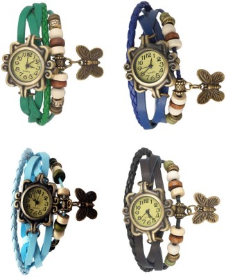 NS18 Vintage Butterfly Rakhi Combo of 4 Green, Sky Blue, Blue And Black Analog Watch  - For Women   Watches  (NS18)