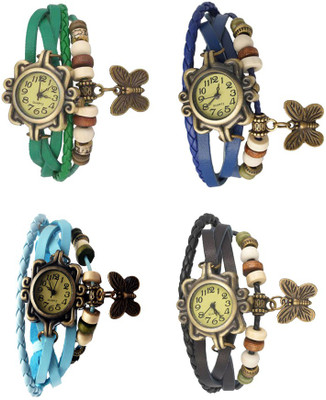 

NS18 Vintage Butterfly Rakhi Combo of 4 Green, Sky Blue, Blue And Black Watch - For Women