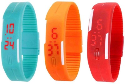 NS18 Silicone Led Magnet Band Combo of 3 Sky Blue, Orange And Red Digital Watch  - For Boys & Girls   Watches  (NS18)