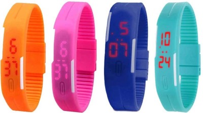 NS18 Silicone Led Magnet Band Watch Combo of 4 Orange, Pink, Blue And Sky Blue Digital Watch  - For Couple   Watches  (NS18)